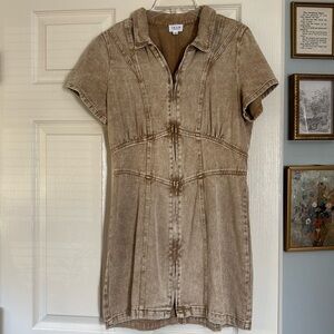 tan washed denim dress